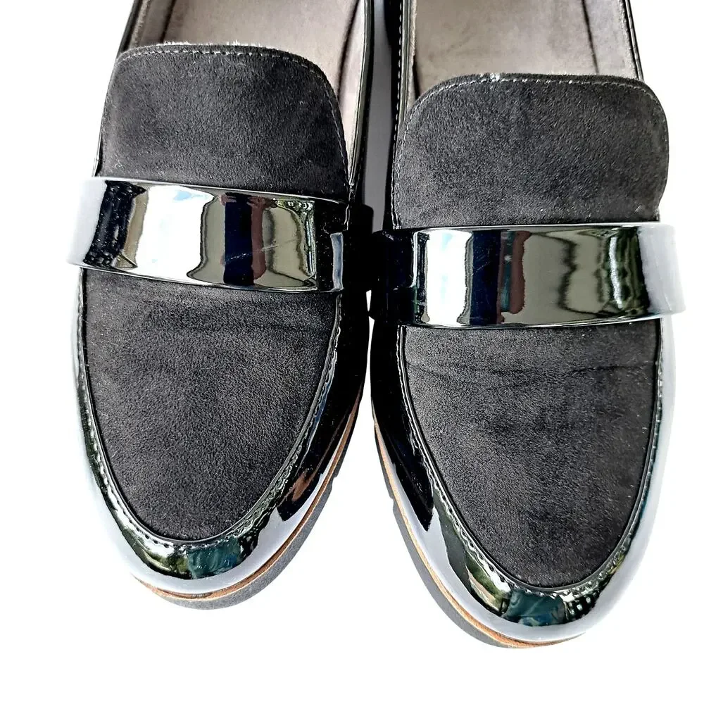 Dr. Scholl's Webster Slip On Platform Loafers Sz 9 Black Faux Patent/Microfiber